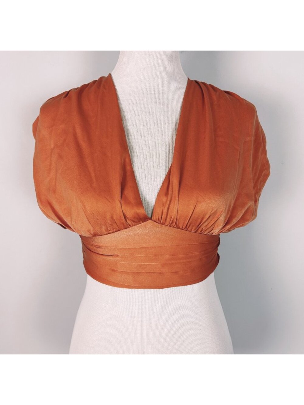 Le Lis Orange Satiny Crop Top Billowy Milkmaid Boho Size Small Women's
